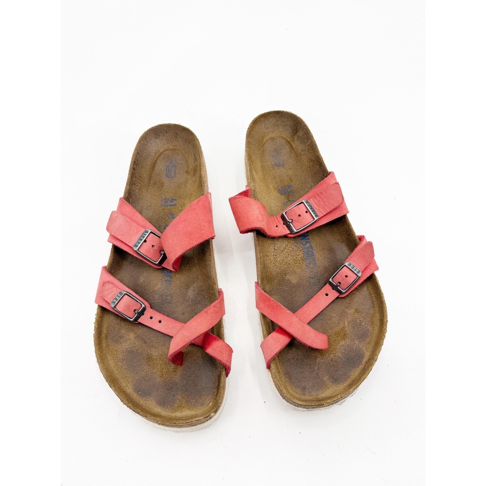 Birkenstock Mayari coral Nubuck Leather Toe Loop Sandals Womens 41 White Sole